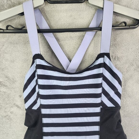 Womens Lululemon Athletic Tank Top Black & Blue Striped Cross-Back Straps Size 4 - Picture 5 of 11